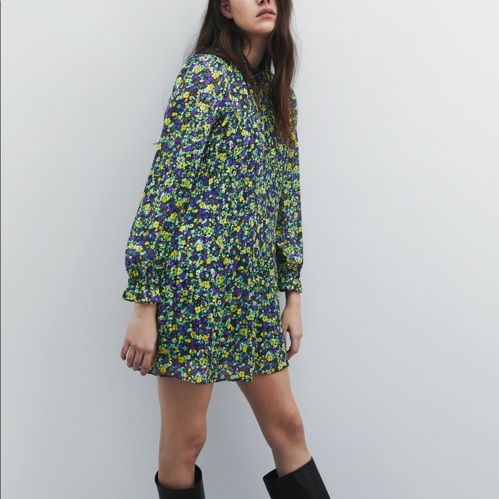 Zara Long Sleeve Floral Printed Mini Dress NWT